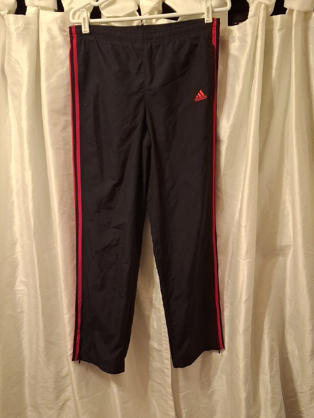 adidas Black Track Pants with Pink Side Stripes